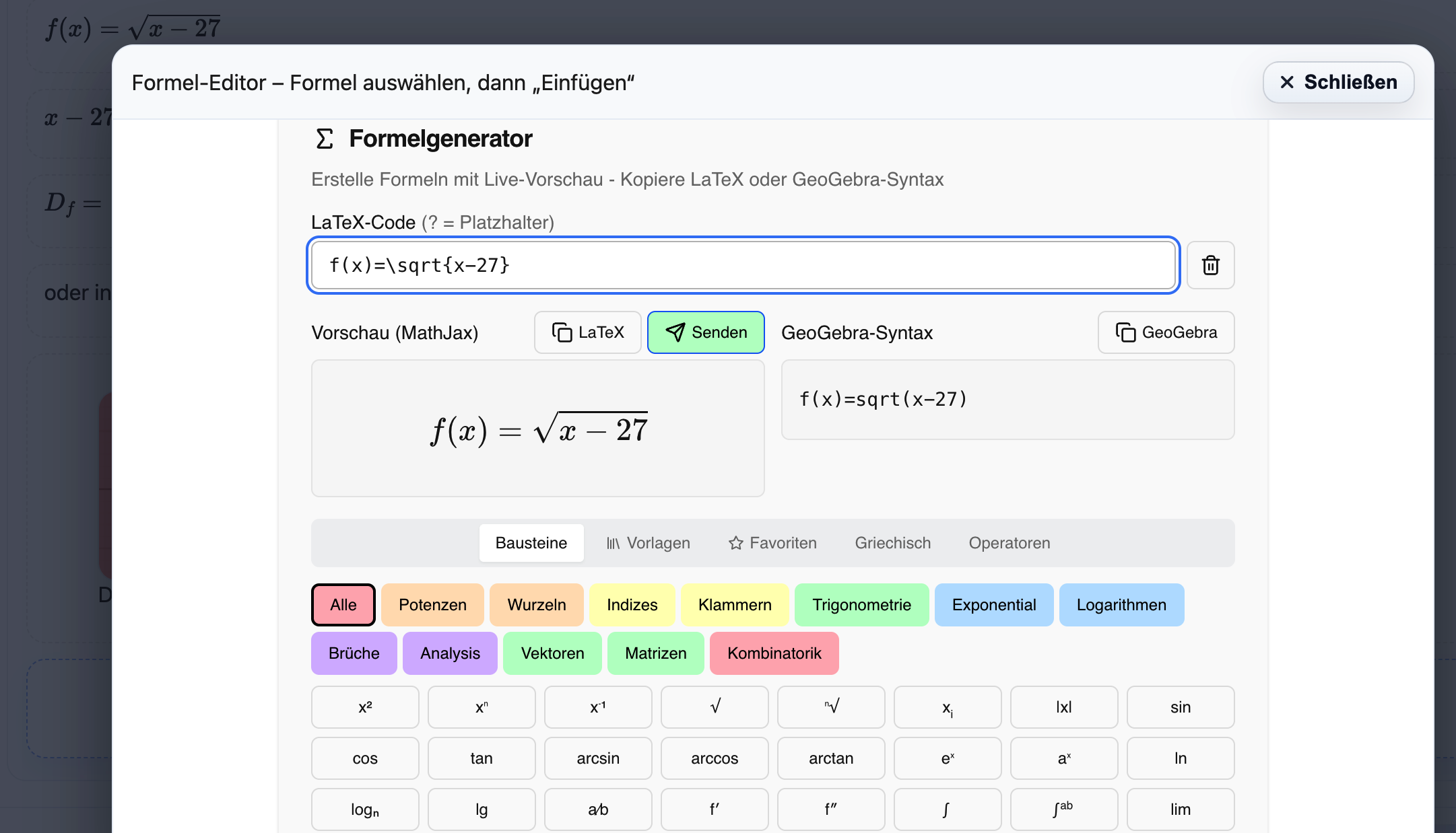 Formelgenerator in DigiLernFlow (Screenshot)